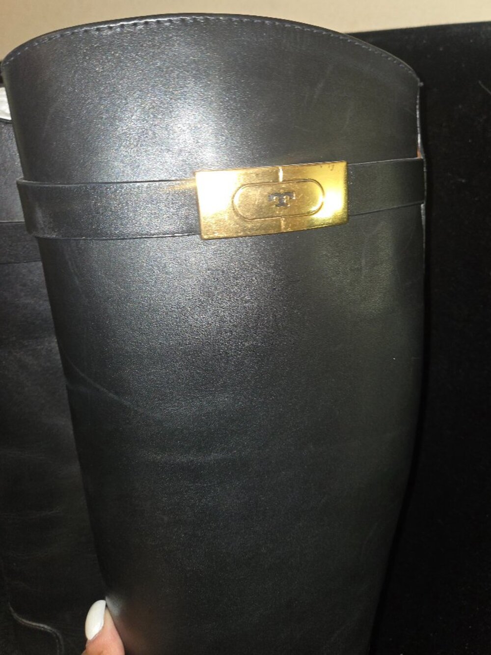 Tori Burch Black riding boots leather T hardware size 7.5